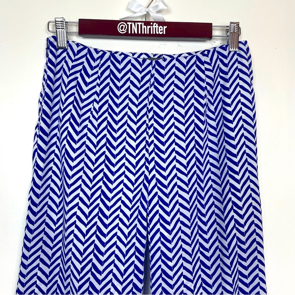 Umgee Womens Wide Leg Chevron Printed Lightweight Pants Sz Small Blue Boutique - Picture 3 of 8